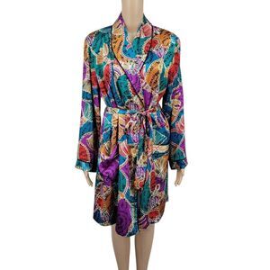 Beth Michaels Vintage Colorful Satin Robe with Tassel Motif